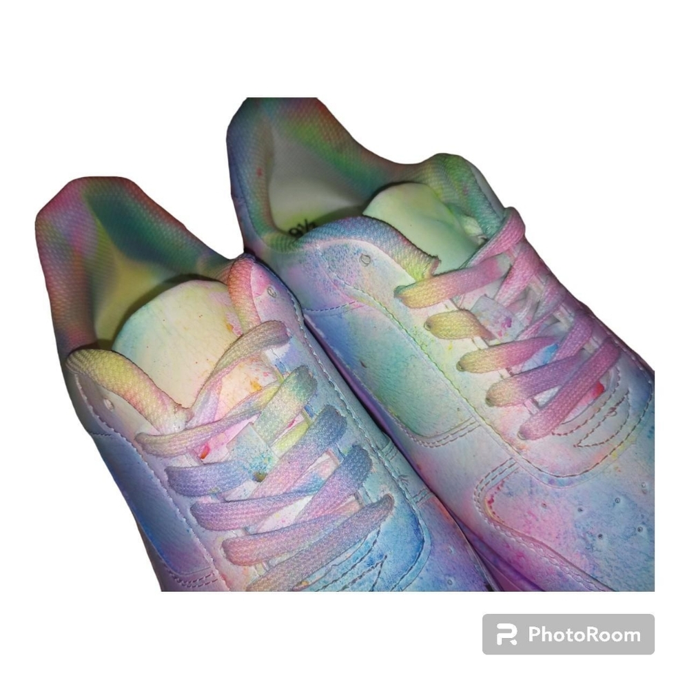 Homemade Tie Dye Hydro Dipped Women's Platform Casual Lace up Sneakers a low top
